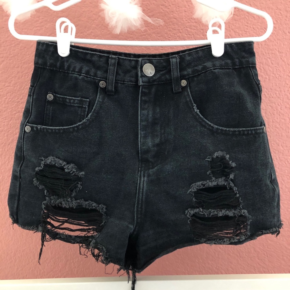 Black Distressed High Rise Shorts